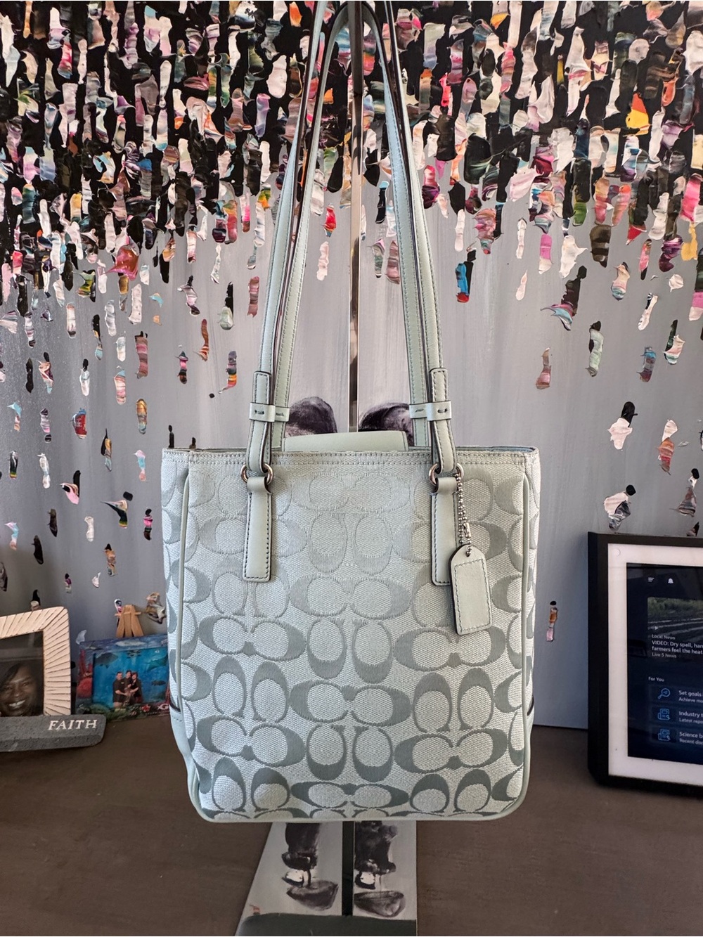 Coach Light Sage Signature Jacquard Tote